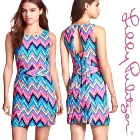 Lilly Pulitzer Kirkland Hearts a Flutter Chevron Keyhole Back Colorful Dress - Picture 1 of 8